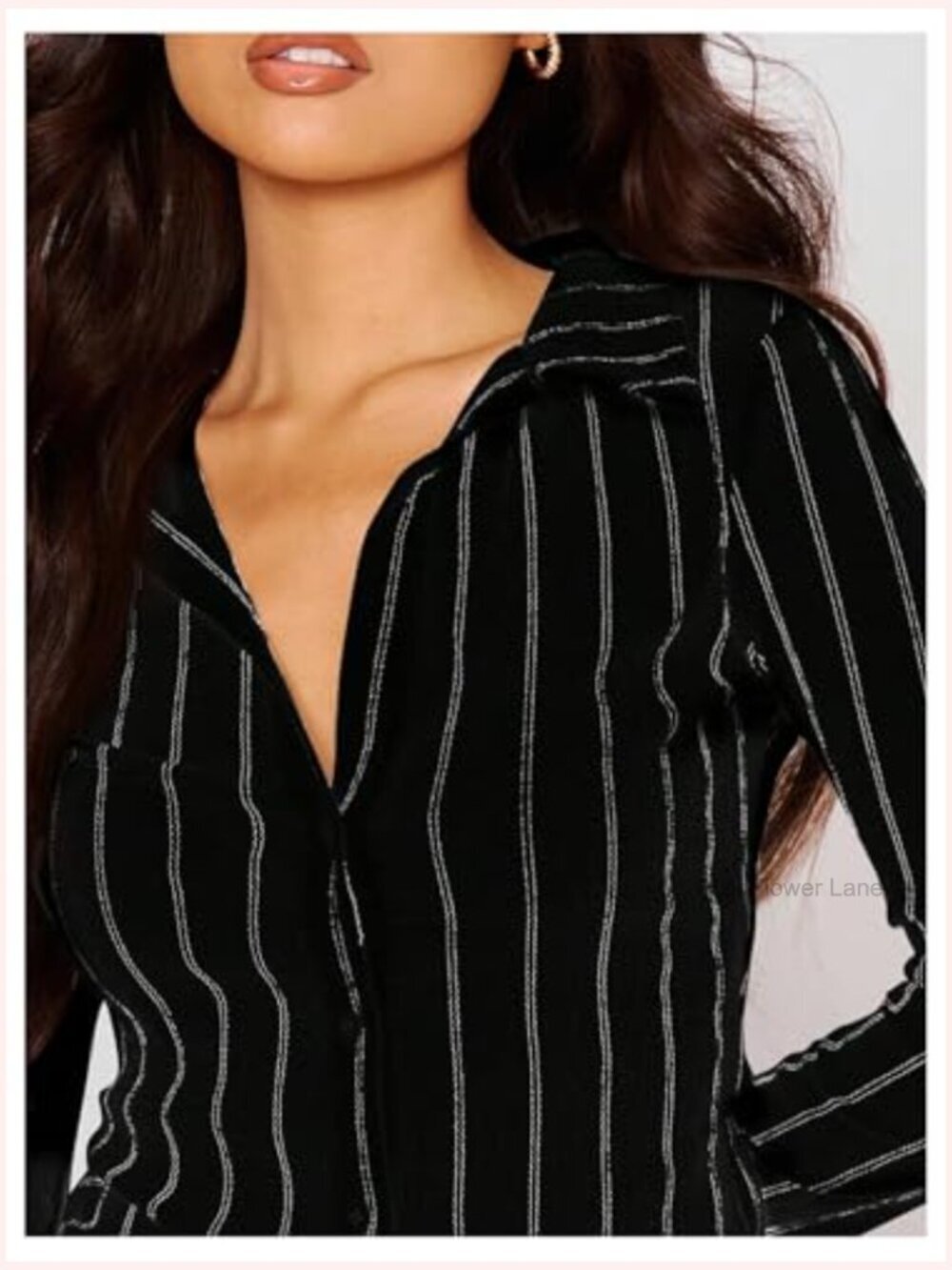 Striped Button Down Blouse Long Sleeve Collared Dressy Top Office Siren Fit - Picture 4 of 5